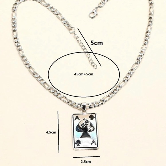 💀 Ace Of Spades Skull Playing Card Necklace ♠️ - Picture 2 of 4